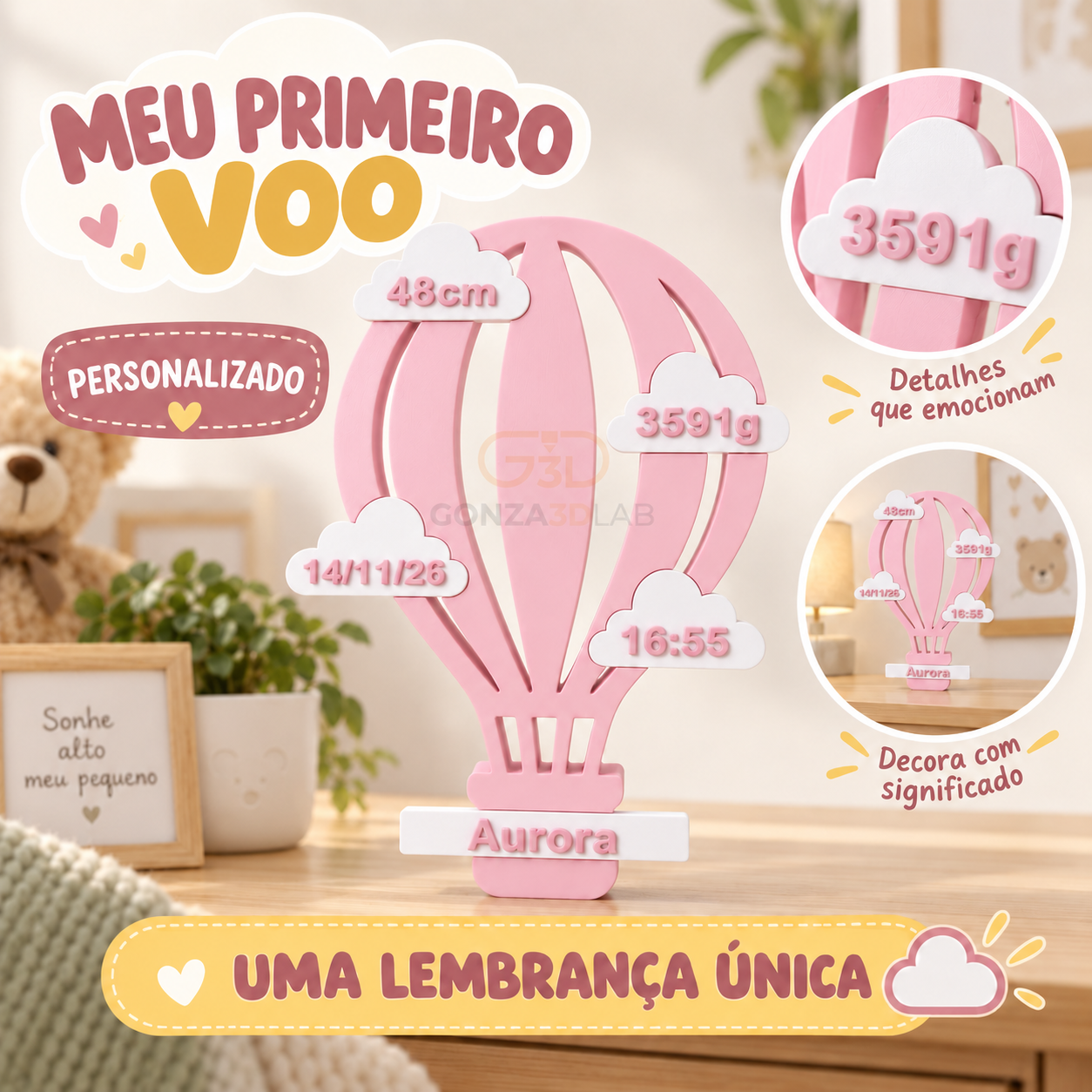 Enfeite de Nascimento Personalizado 3D – Balão